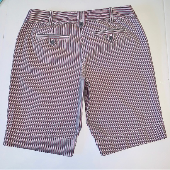 Loft Pinstriped Cotton Denim Bermuda Shorts - Picture 2 of 7
